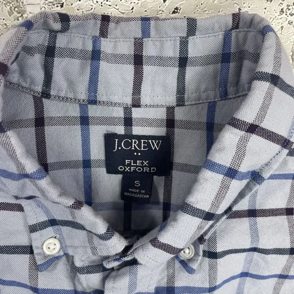 J.CREW Mens Flex Oxford Shirt Long Sleeve Button Down Gray Blue Plaid